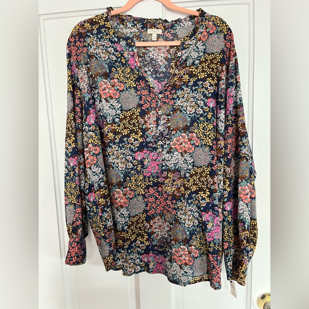 Talbots Ruffle Band Collar Cotton Poplin Popover, 3x, NWT